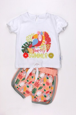 2-Piece Baby Girl T-Shirt Set with Shorts Kidexs 1026-65049 Salmon Color 