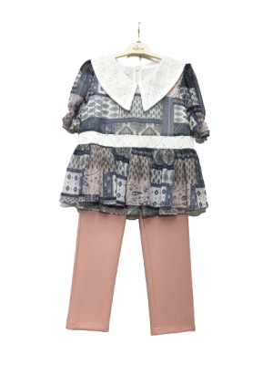 2-Piece Girl Blouse Set with Pants 9-12Y Tivido 1042-2259 Blanced Almond