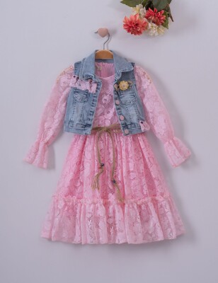 2-Piece Girl Dress with Jean Vest 5-8Y Eray Kids 1044-13176 Розовый 
