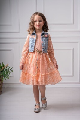 2-Piece Girl Dress with Jean Vest 5-8Y Eray Kids 1044-13176 Лососевый цвет