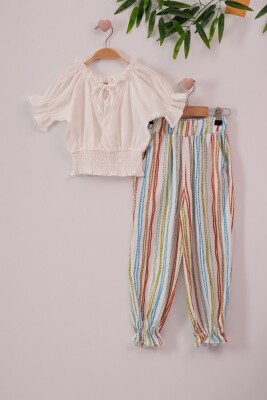 2-Piece Girl Pants Set with Blouse 7-10Y Büşra Bebe 1016-221059 Экрю