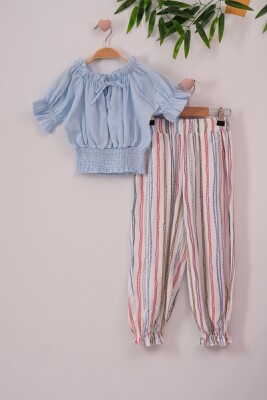 2-Piece Girl Pants Set with Blouse 7-10Y Büşra Bebe 1016-221059 Blue
