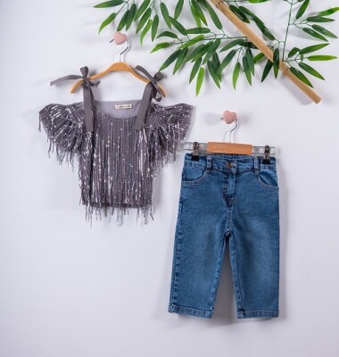 2-Piece Girl Set with Blouse and Capri Jean 3-6Y Büşra Bebe 1016-211127 - Büşra Bebe