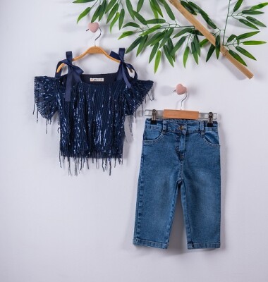 2-Piece Girl Set with Blouse and Capri Jean 3-6Y Büşra Bebe 1016-211127 - Büşra Bebe (1)