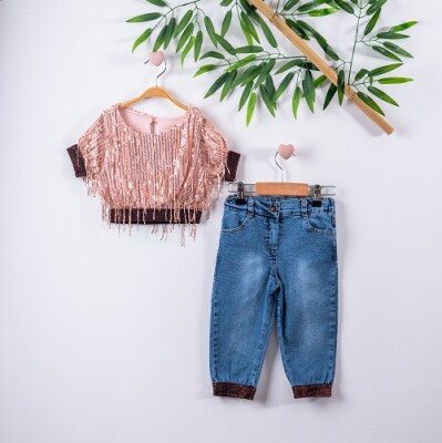 2-Piece Girl Set with Blouse and Jeans 3-6Y Büşra Bebe 1016-211128 Лососевый цвет