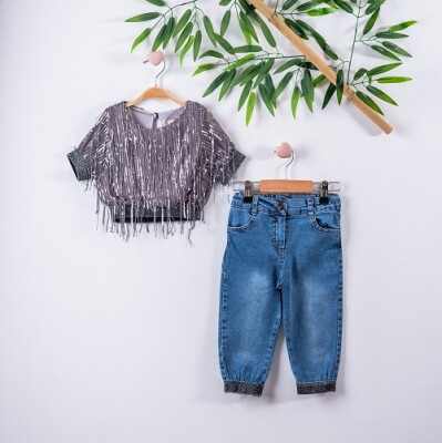 2-Piece Girl Set with Blouse and Jeans 3-6Y Büşra Bebe 1016-211128 - 2