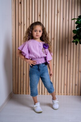 2-Piece Girl Set with Pearl Button 3-6Y Büşra Bebe 1016-21113 Лиловый 