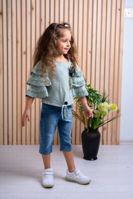 2-Piece Girl Set with Ruffled Blouse and Capri Jean 3-6Y Büşra Bebe 1016-211121 Зелёный 