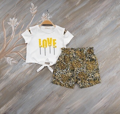 2-Piece Girl Set With Shorts and Tshirt 7-10Y Büşra Bebe 1016-221072 - Büşra Bebe