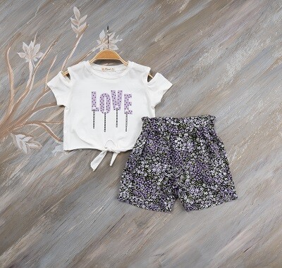 2-Piece Girl Set With Shorts and Tshirt 7-10Y Büşra Bebe 1016-221072 Лиловый 