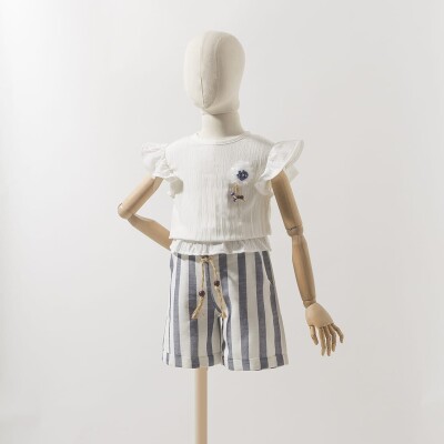 2-Piece Girl Striped Short Set with Tops 2-5Y Wecan 1022-22128 - 1