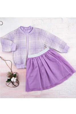2-Piece Plaid Cardigan Set with Tulle Skirt 3-6Y Büşra Bebe 1016-212063 Lilac