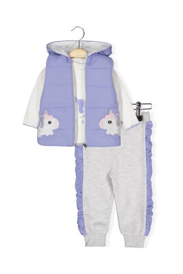 3-Piece Baby Girl Piece Baby Girl Tracksuit Set with Jacket 0-18M Boncuk Bebe 1006-6040 Lilac