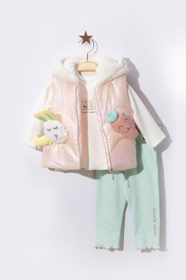 3-Piece Baby Girl Set with Jacket 0-18M Boncuk Bebe 1006-6045 Blanced Almond
