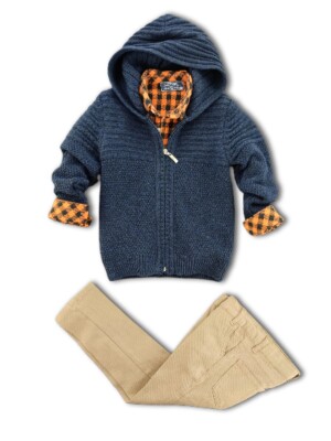 3-Piece Boy Knitwear Set With Shirt And Pants 1-4Y Lemon 1015-9800 Navy 