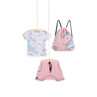 3-Piece T-shirt Set with Shorts and Bag 2-5Y Wogi 1030-WG-T0102 Pink