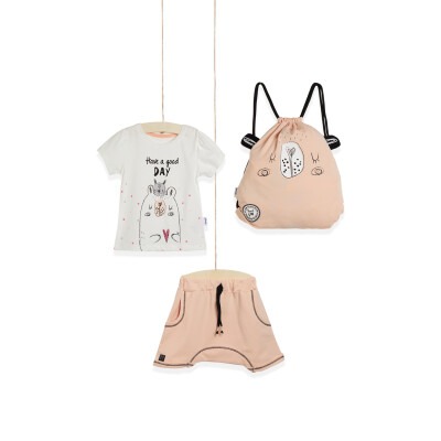 3-Piece T-Shirt Set with Shorts and Bag 2-5Y Wogi 1030-WG-T0105 Salmon Color 