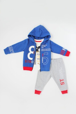 3-Piece Tracksuit Set with Strong 85 Embroidered 0-24M Kidexs 1026-45004-1 Светло-серовато- синий