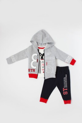 3-Piece Tracksuit Set with Strong 85 Embroidered 0-24M Kidexs 1026-45004-1 Серый меланж