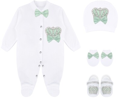 4-Piece Baby Box Onesize Set with Crown Printed 0-3M Lilax Baby 1050-1475 Green