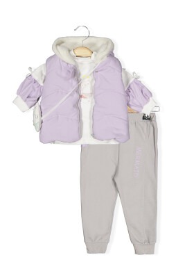 4-Piece Baby Girl Set with Jacket and Fish Bag 0-18M Boncuk Bebe 1006-6046 Лиловый 