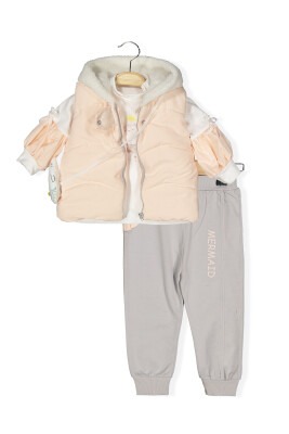 4-Piece Baby Girl Set with Jacket and Fish Bag 0-18M Boncuk Bebe 1006-6046 Salmon Color 