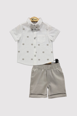 Baby Boy Bear Printed Shirt Set 6-18M Kumru Bebe 1075-4373 White