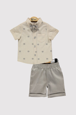 Baby Boy Bear Printed Shirt Set 6-18M Kumru Bebe 1075-4373 Beige