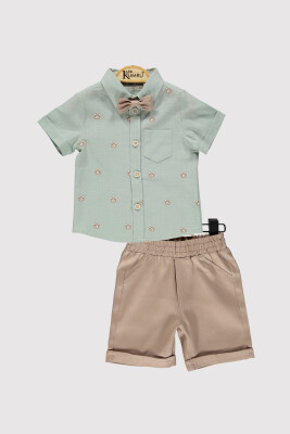 Baby Boy Bear Printed Shirt Set 6-18M Kumru Bebe 1075-4373 Mint Green 