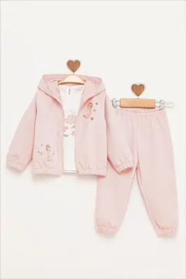 Baby Girl Ballerina Embroidered Tracksuit 9-24M BabyRose 1002-7811 Blanced Almond