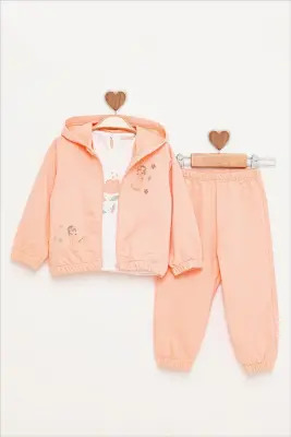 Baby Girl Ballerina Embroidered Tracksuit 9-24M BabyRose 1002-7811 Salmon Color 