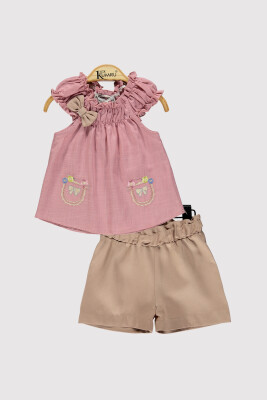 Baby Girl Bow Embroidered Set 6-18M Kumru Bebe 1075-4260 Dusty Rose