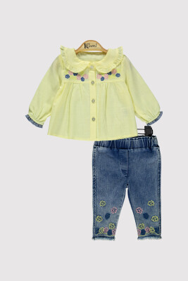 Baby Girl Daisy Printed Shirt Set 6-18M Kumru Bebe 1075-4202 Yellow