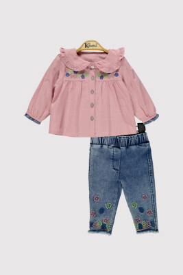 Baby Girl Daisy Printed Shirt Set 6-18M Kumru Bebe 1075-4202 Dusty Rose