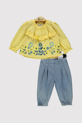 Baby Girl Floral Patterned Denim Set 6-18M Kumru Bebe 1075-4217 Yellow