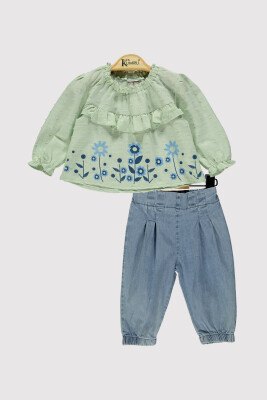 Baby Girl Floral Patterned Denim Set 6-18M Kumru Bebe 1075-4217 Mint Green 