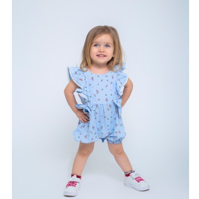 Baby Girl Overalls with Flower Patterned and Bow Details 6-18M KidsRoom 1031-5497 - KidsRoom