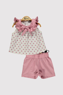 Baby Girl Printed Bow Set 6-18M Kumru Bebe 1075-4389 Dusty Rose