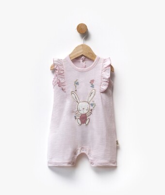 Baby Girl Rabbit Embroidered Ruffle Detailed Jumpsuit 3-9M Flexi Baby 2063-236585 Pink