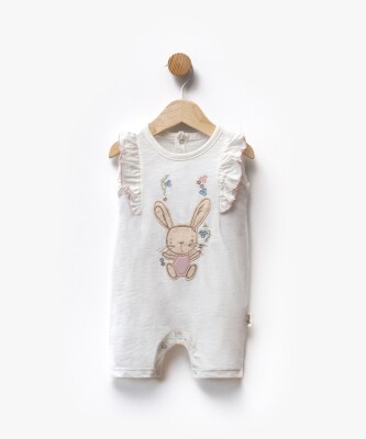 Baby Girl Rabbit Embroidered Ruffle Detailed Jumpsuit 3-9M Flexi Baby 2063-236585 - Flexi Baby (1)