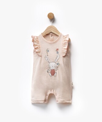 Baby Girl Rabbit Embroidered Ruffle Detailed Jumpsuit 3-9M Flexi Baby 2063-236585 - Flexi Baby