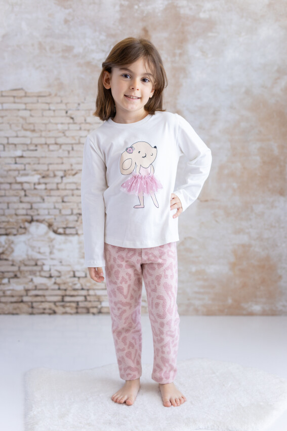 Baby Girl Rabbit Patterned T-Shirt And Leggings Double Set Mininio 2062-252M2TVS72 - 1