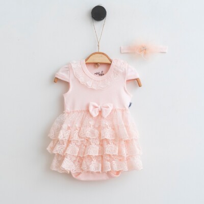 Baby Girl Three Rows Bodysuit Dress 0-12M Miniborn 2019-2222 Salmon Color 