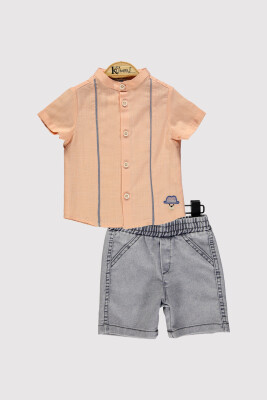 Bear Embroidered Shirt Set 6-18 M Kumru Bebe 1075-4367 Salmon Color 