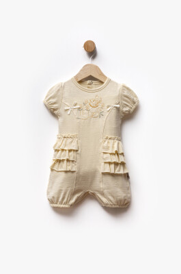 Bird Embroidered Ruffle Detail Short Sleeve Jumpsuit 3-6M Flexi Baby 2063-236591 Yellow