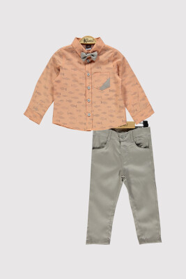 Boy Fish Printed Shirt Set 2-5Y Kumru Bebe 1075-4312 Salmon Color 