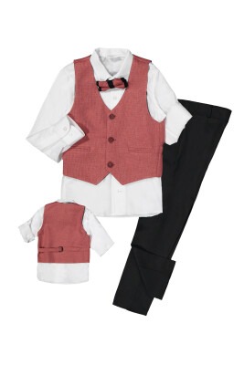 Boy Sport Suit Set with 3 Button Vest 1-4Y Terry 1036-5500-1 Tile Red 