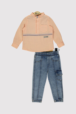 Boy Striped Denim Set 2-5Y Kumru Bebe 1075-4278 Salmon Color 