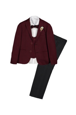 Boy Suit Set with Armure Vest and Jacket 1-4Y Messy 1037-9288-1 Claret Red