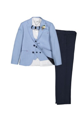 Boy Suit Set with Armure Vest and Jacket 1-4Y Messy 1037-9288-1 Light Blue